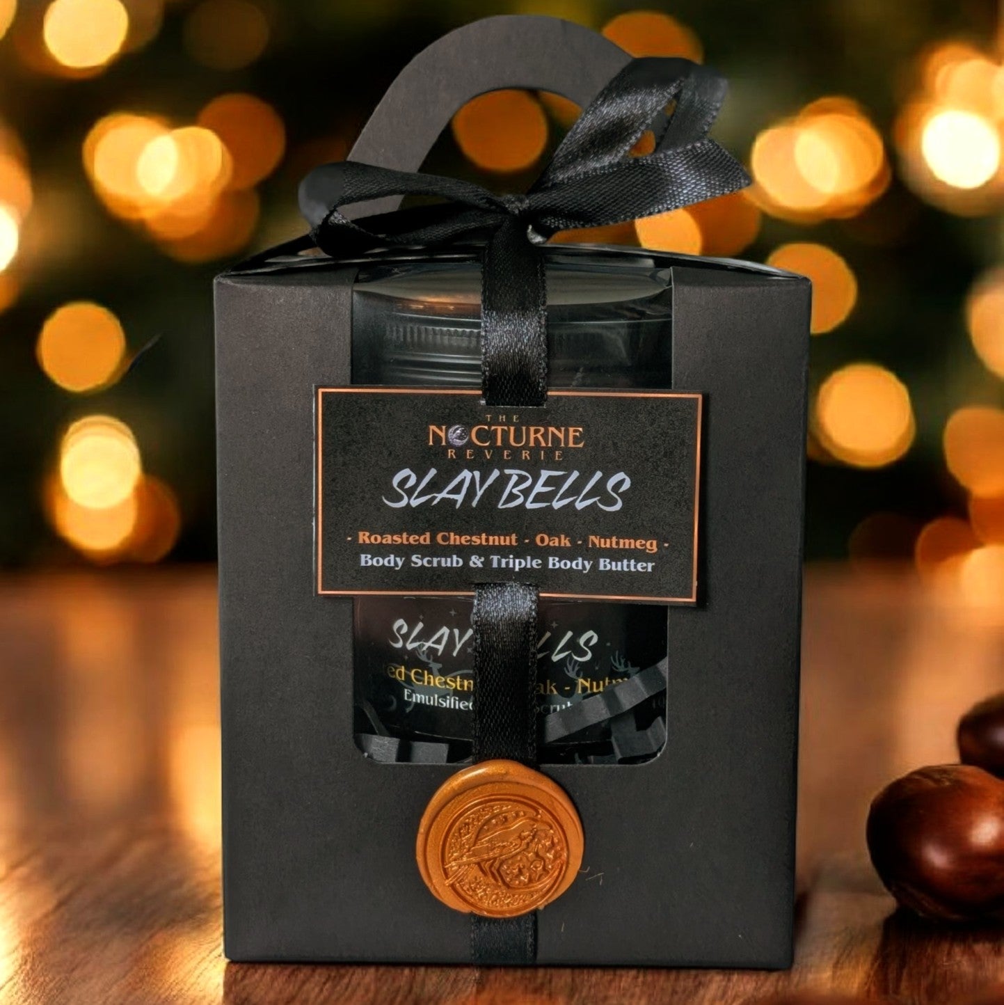 Slay Bells Gift Set - Roasted Chestnut, Brown Sugar, Oak & Nutmeg - Body Scrub and Body Butter