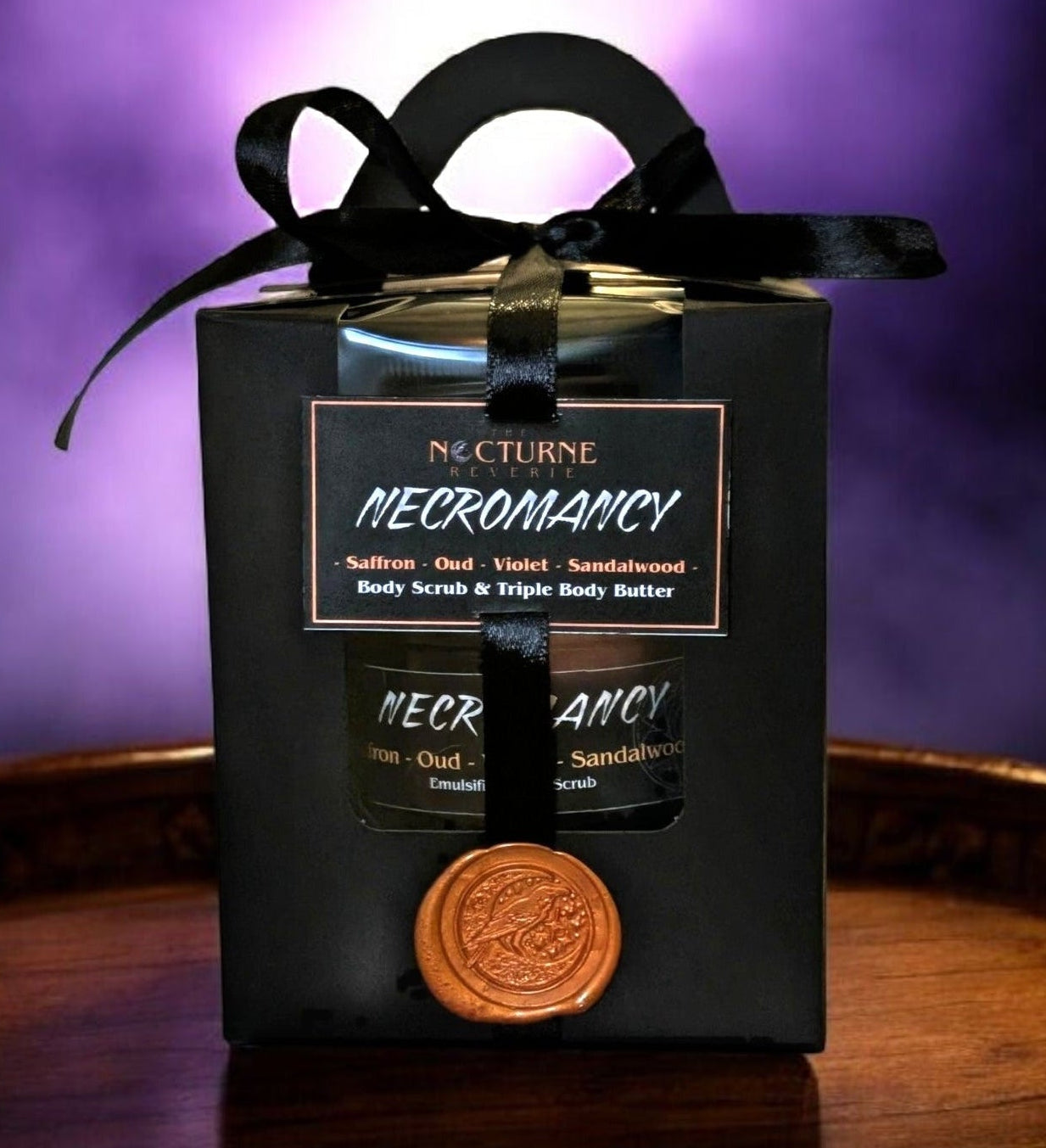 Necromancy Gift Set - Saffron, Oud, Violet & Sandalwood - Body Scrub and Body Butter