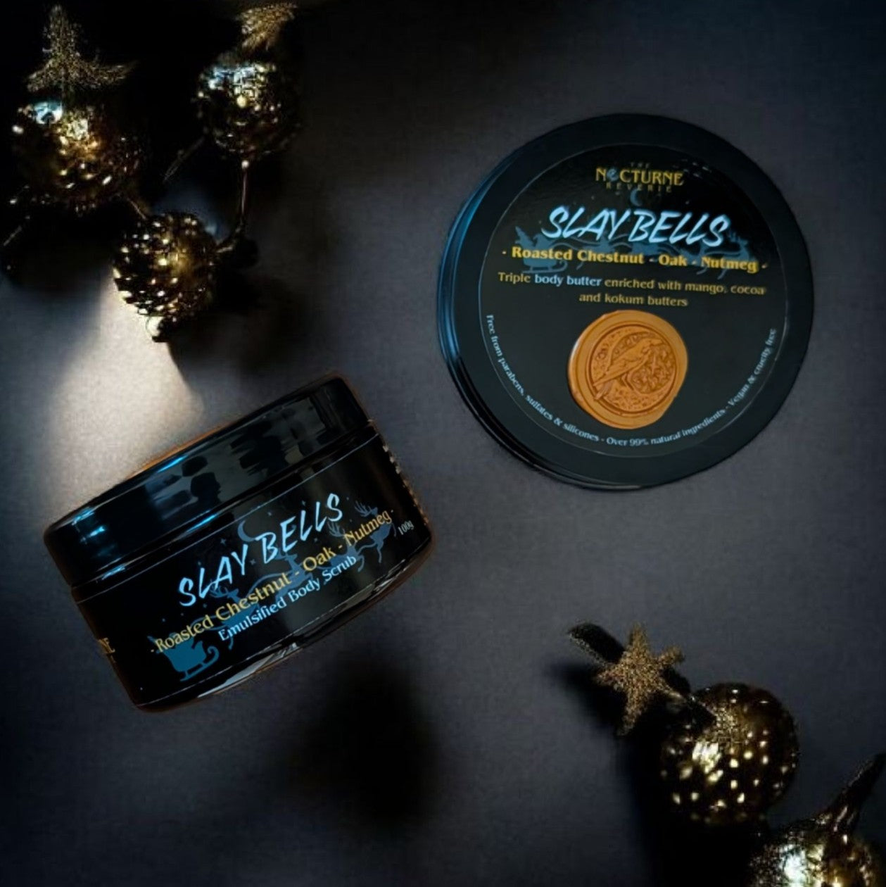Slay Bells Gift Set - Roasted Chestnut, Brown Sugar, Oak & Nutmeg - Body Scrub and Body Butter