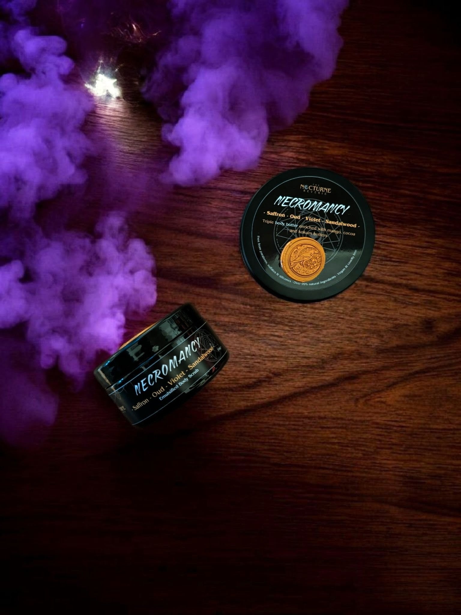 Necromancy Gift Set - Saffron, Oud, Violet & Sandalwood - Body Scrub and Body Butter